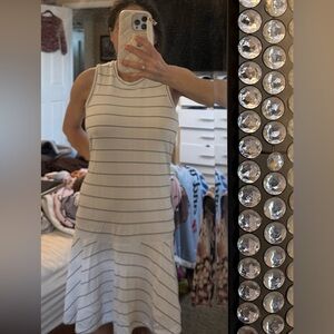 Banana Republic White and Black Striped Midi Dress